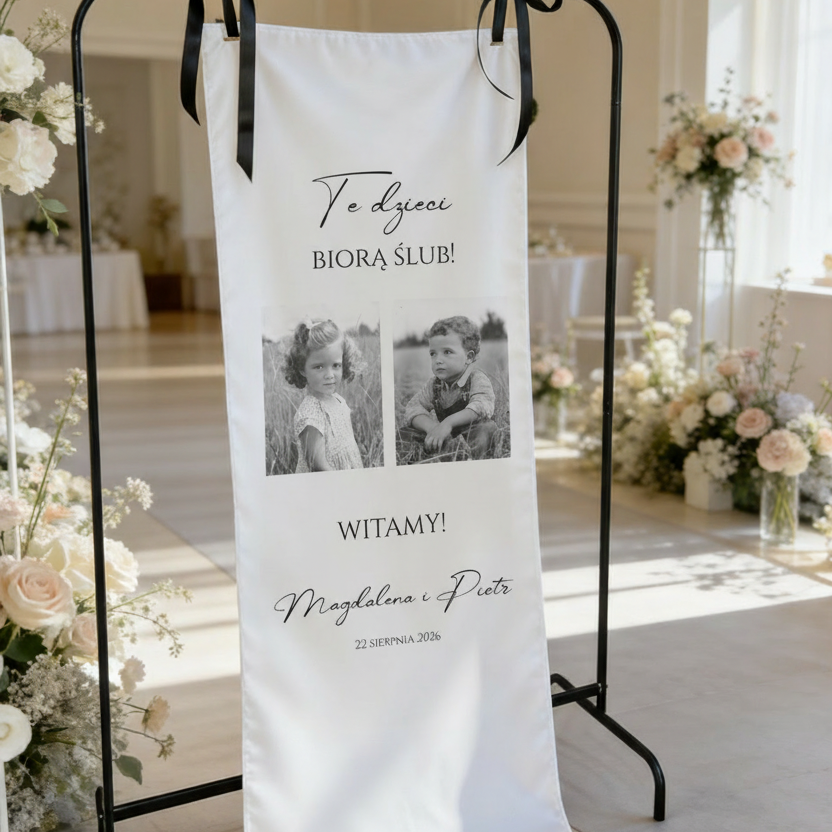 Tablica powitalna na materiale